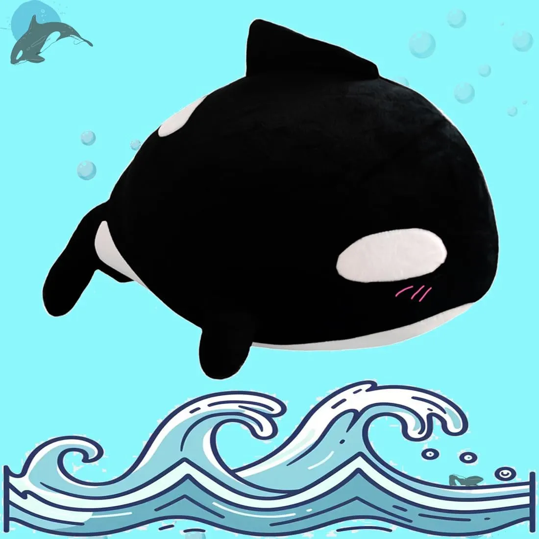 ELAINREN Chubby Orca Black Fish Plush Toy Large Ocean Killer Whale Stuffed Pillow Fluffy Orcinus Orca Plushie Marine Doll Gifts/23.6''
