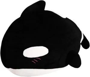 ELAINREN Chubby Orca Black Fish Plush Toy Large Ocean Killer Whale Stuffed Pillow Fluffy Orcinus Orca Plushie Marine Doll Gifts/23.6''