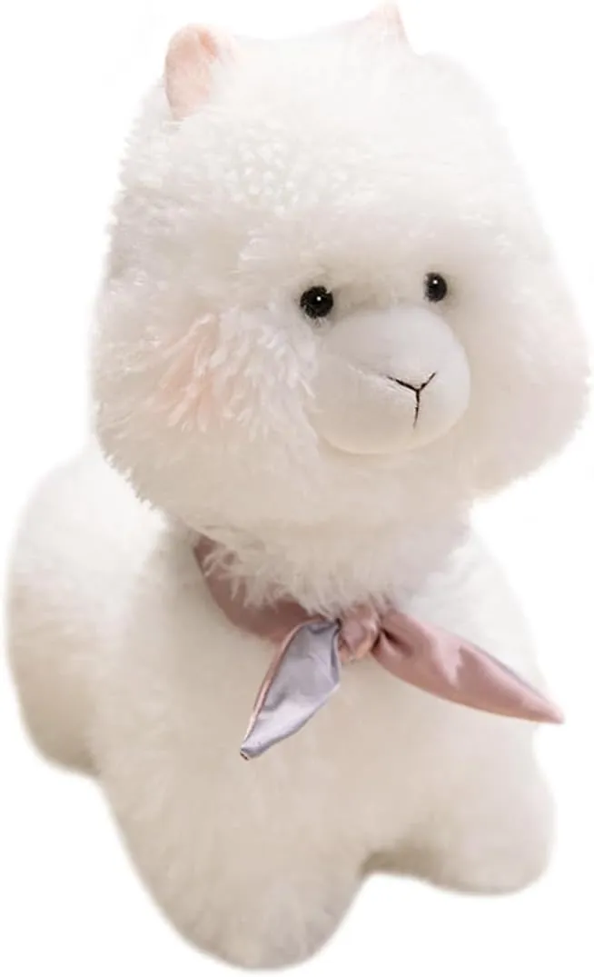 ELAINREN Super Soft White Alpaca Stuffed Animals Toy Realistic Llama Plush Pillow Cuddle Curly Sheep Plushie Doll Gifts/17.7Inch