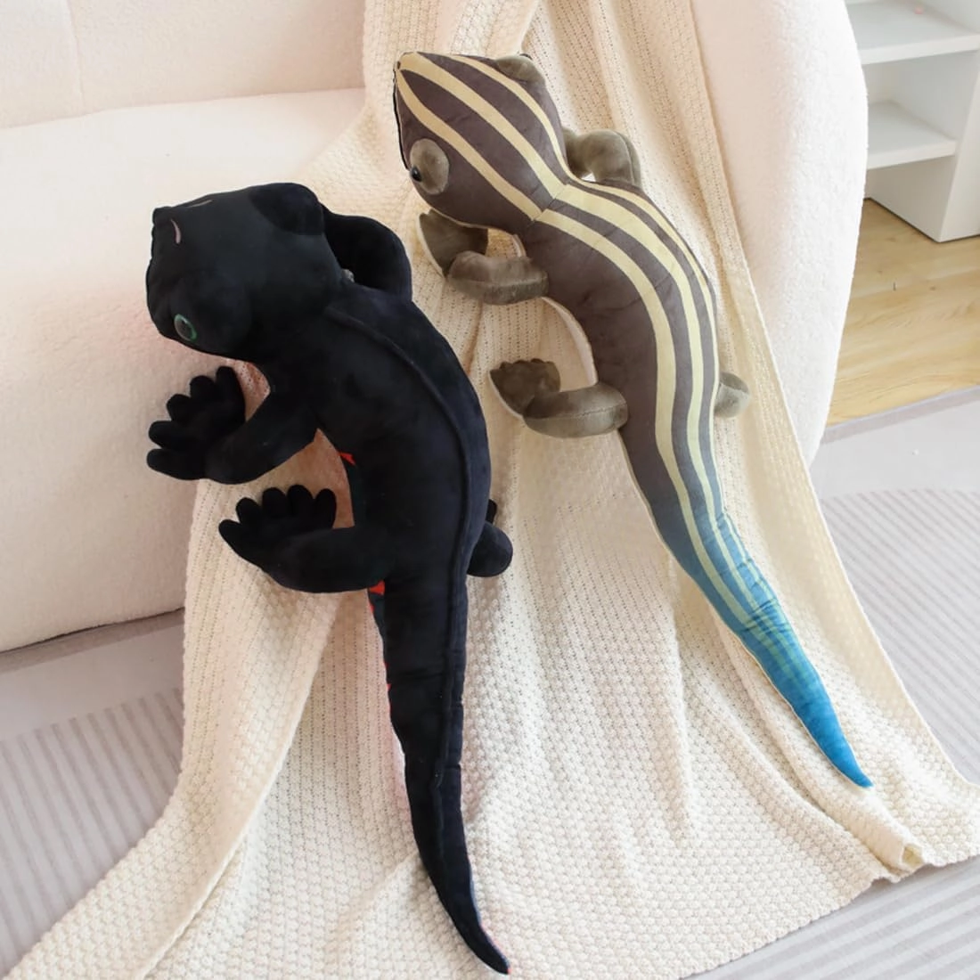 ELAINREN Realistic Brown Lizard Plush Toy Soft Chameleon Stuffed Large Pillow Fluffy Lizard Plushie Lifelike Chameleon Doll Gifts/35.4''