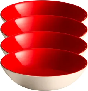 Emile Henry EVERYDAY COLLECTION 8.75"/1qt Ceramic Pasta Bowl Set of 4, Rouge & Cream