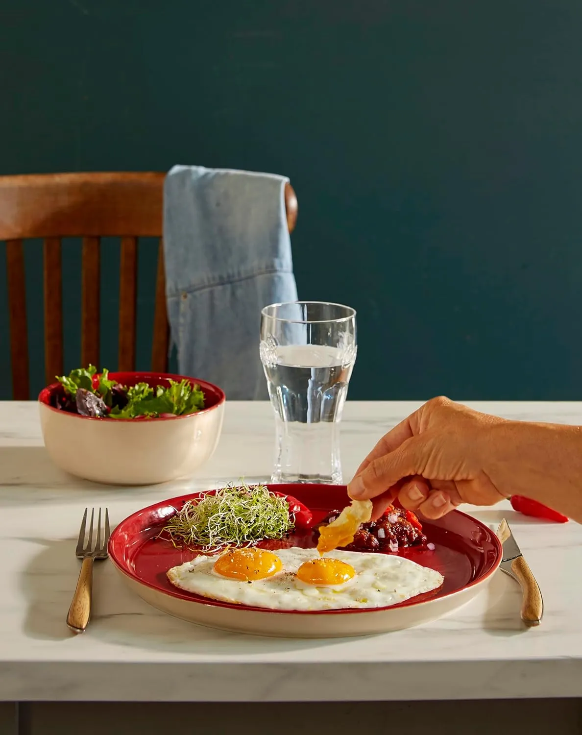 Emile Henry EVERYDAY COLLECTION Ceramic 8" Salad|Dessert Plate, Rouge & Cream