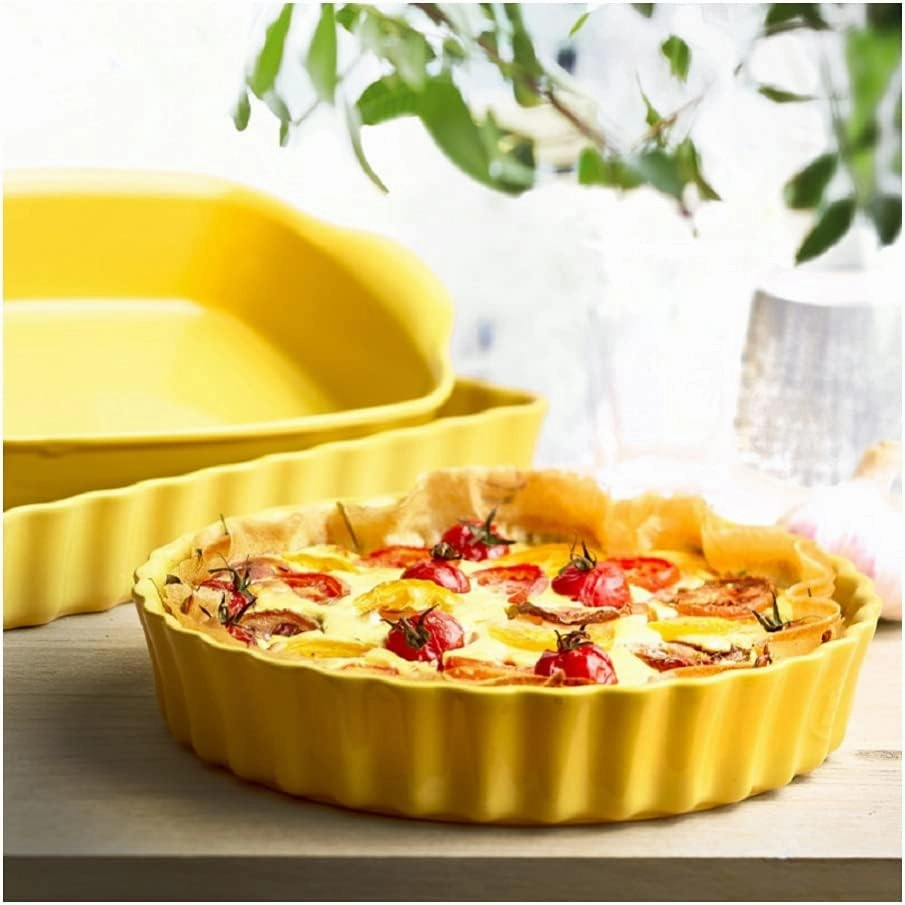 Emile Henry Deep Flan, Provence Yellow Quiche Dish, 1.2 qt
