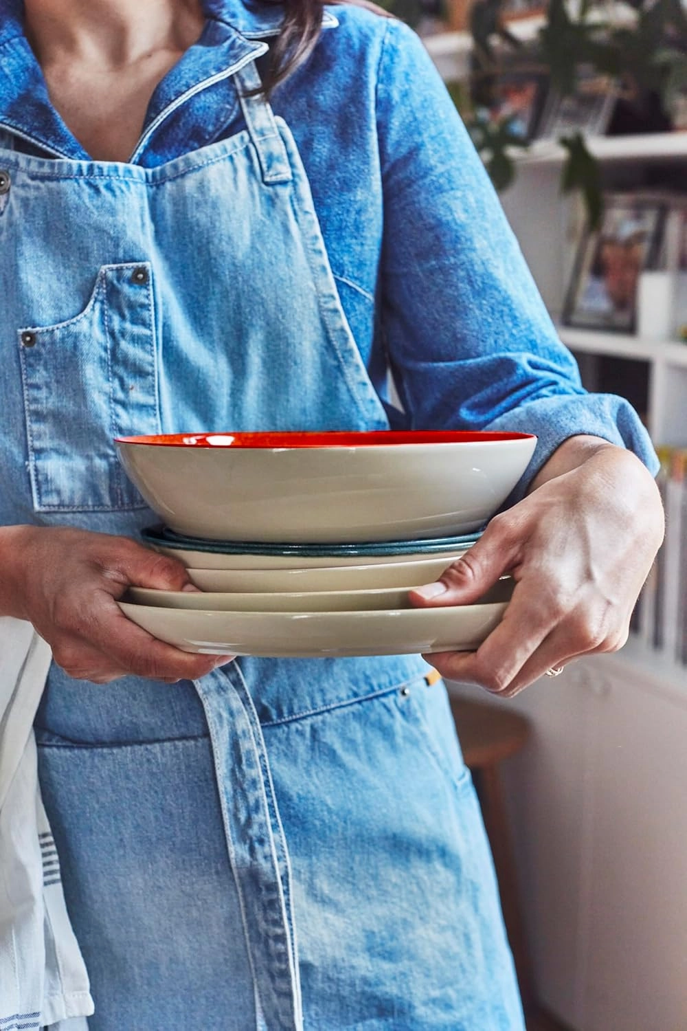Emile Henry EVERYDAY COLLECTION 8.75"|1 qt Ceramic Pasta bowl, Rouge & Cream