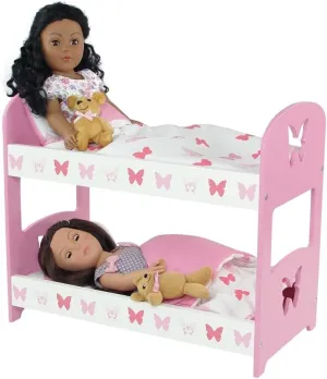 Emily Rose 18 inch Doll Pink Bunk Bed with 2 Fluffy 3 PC Bedding Sets - Butterfly | USA Business