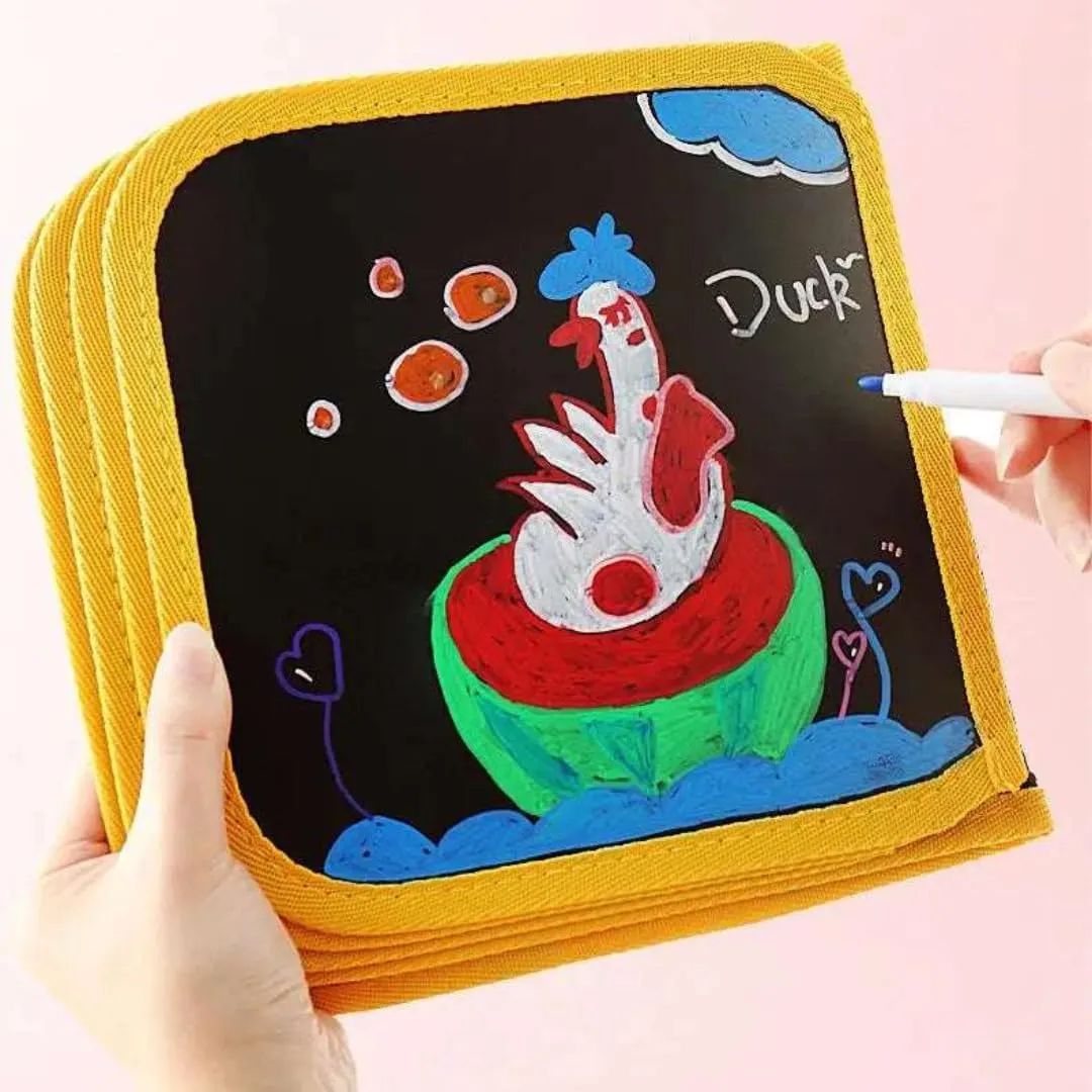 Erasable Doodle Colouring Book for Kids & Toddlers Portable Reusable Drawing Pad with Wet Wipes & Colors Pens - Art Set for Boys and Girls (Bird (6 Sided))