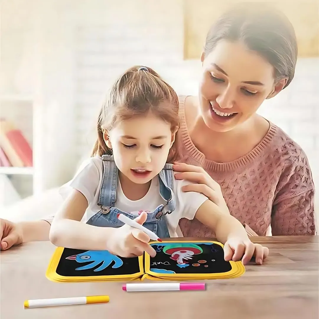 Erasable Doodle Colouring Book for Kids & Toddlers Portable Reusable Drawing Pad with Wet Wipes & Colors Pens - Art Set for Boys and Girls (Bird (6 Sided))