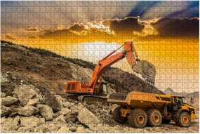 Excavator Loading Dumper Trucks at Sunset 1000 Piece Wooden Jigsaw Puzzle DIY Children Educational Puzzles Adult Decompression Gift Creative Games Toys Puzzles Home Decor