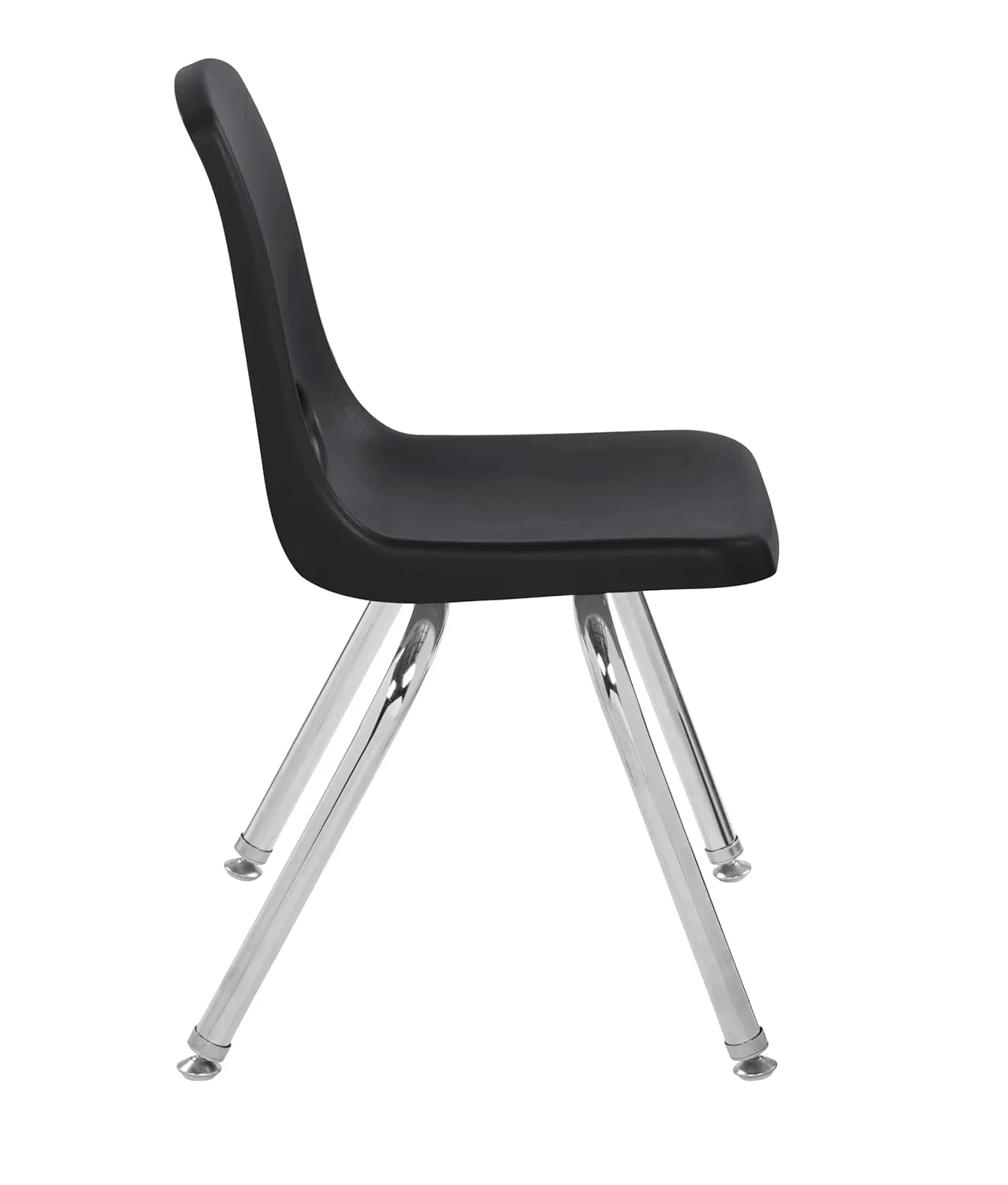 Factory Direct Partners 10364-BK 14" School Stack Chair, Stacking Student Seat with Chromed Steel Legs and Nylon Swivel Glides for in-Home Learning or Classroom - Black (6-Pack)