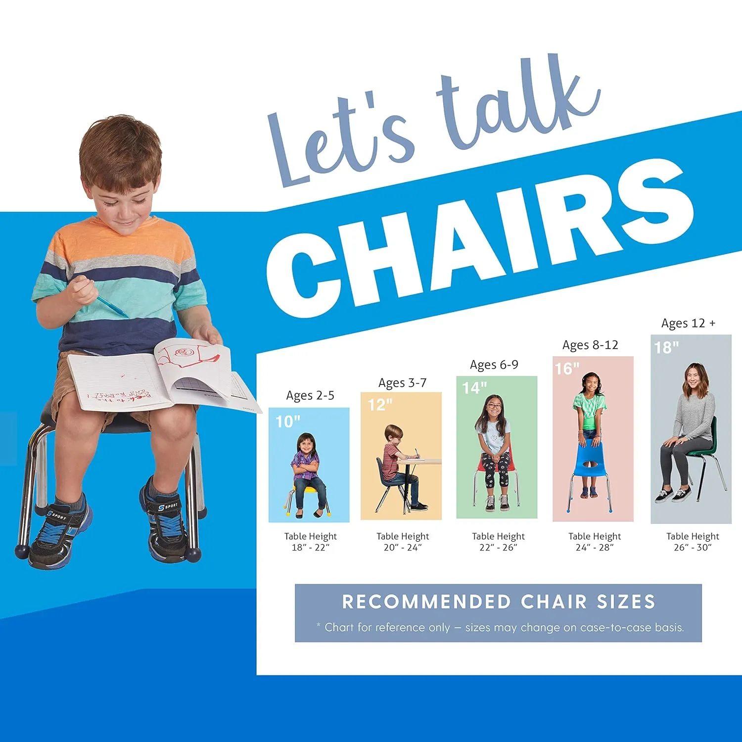 Factory Direct Partners 10364-BK 14" School Stack Chair, Stacking Student Seat with Chromed Steel Legs and Nylon Swivel Glides for in-Home Learning or Classroom - Black (6-Pack)