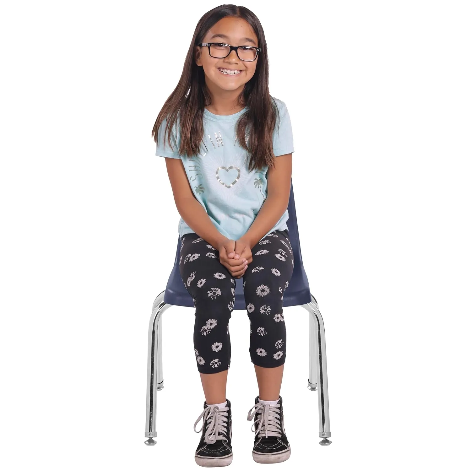 Factory Direct Partners 10364-BK 14" School Stack Chair, Stacking Student Seat with Chromed Steel Legs and Nylon Swivel Glides for in-Home Learning or Classroom - Black (6-Pack)