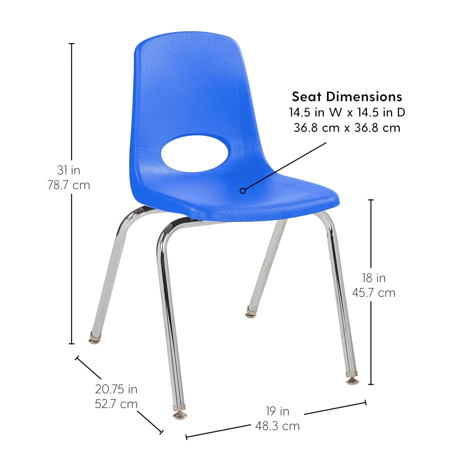 Factory Direct Partners 10371-BL 18" School, Stacking Student Chairs with Chromed Steel Legs and Nylon Swivel Glides-Blue (5-Pack)