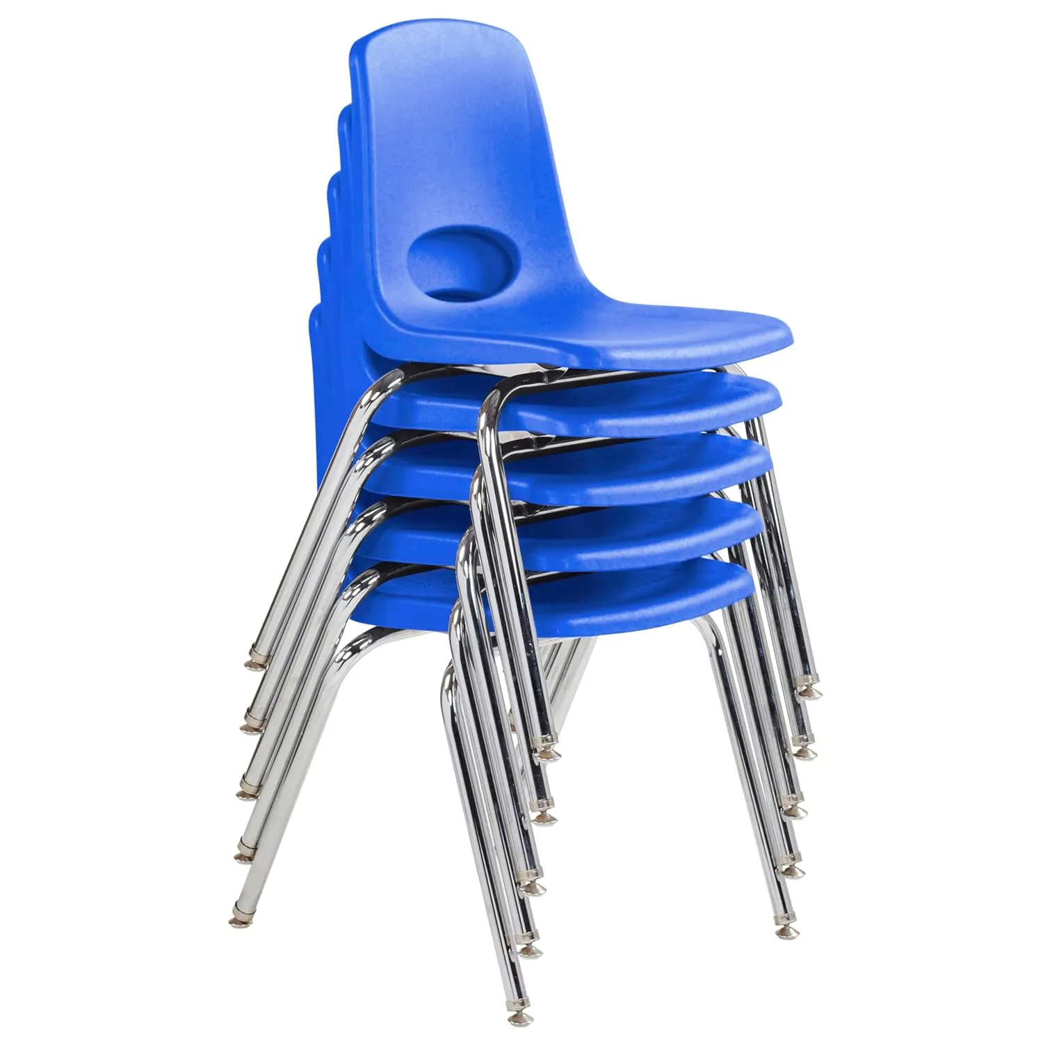 Factory Direct Partners 10371-BL 18" School, Stacking Student Chairs with Chromed Steel Legs and Nylon Swivel Glides-Blue (5-Pack)