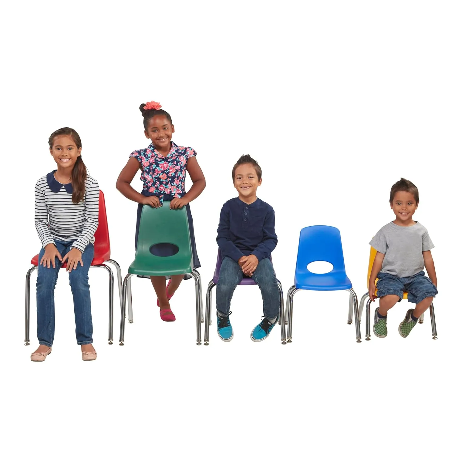 Factory Direct Partners 10371-BL 18" School, Stacking Student Chairs with Chromed Steel Legs and Nylon Swivel Glides-Blue (5-Pack)