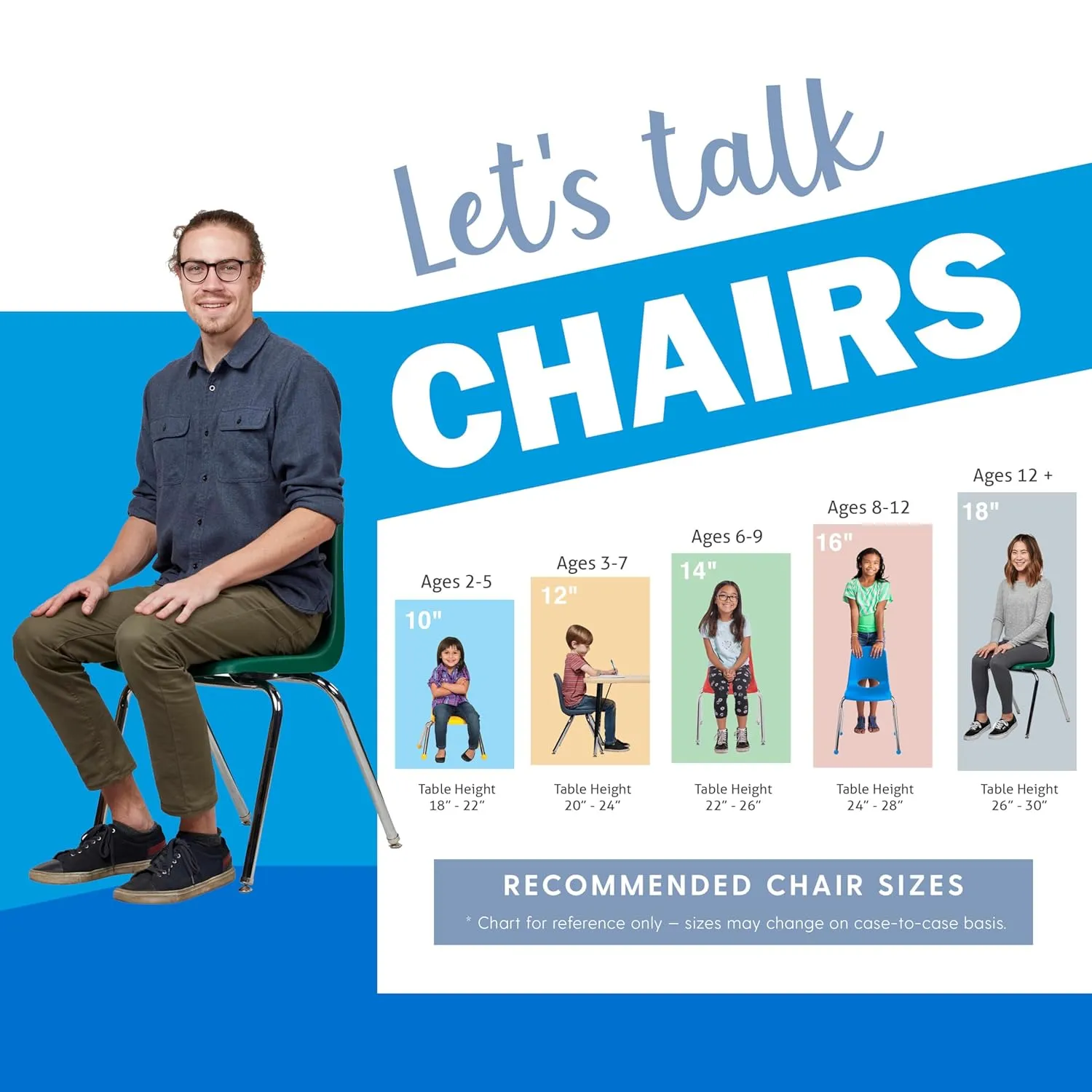 Factory Direct Partners 10371-BL 18" School, Stacking Student Chairs with Chromed Steel Legs and Nylon Swivel Glides-Blue (5-Pack)