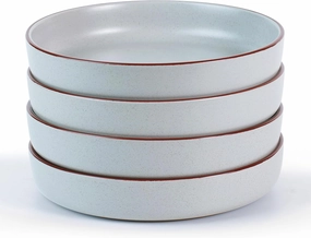 famiware Mercury Pasta Bowls Set of 4, 33 oz Large Salad Bowls, Ceramic Pasta Plates Bowls, Serving Bowls for Kitchen, Microwave & Dishwasher Safe, Light Gray