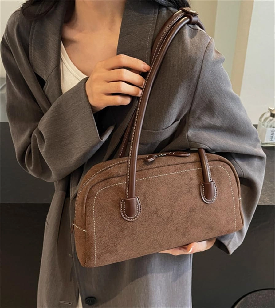 Faux Suede Zipper Leather Shoulder Strap Tote Bag Large Capacity Slouchy Hobo Handbags Purse Work Travel Shopping