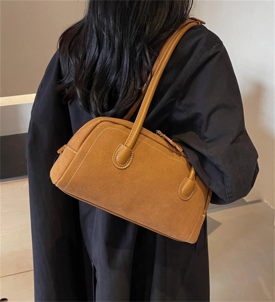 Faux Suede Zipper Leather Shoulder Strap Tote Bag Large Capacity Slouchy Hobo Handbags Purse Work Travel Shopping