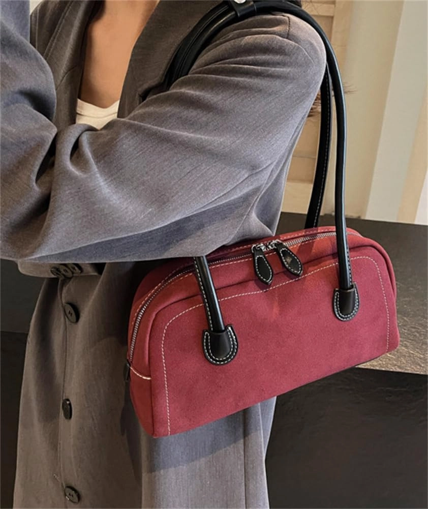 Faux Suede Zipper Leather Shoulder Strap Tote Bag Large Capacity Slouchy Hobo Handbags Purse Work Travel Shopping