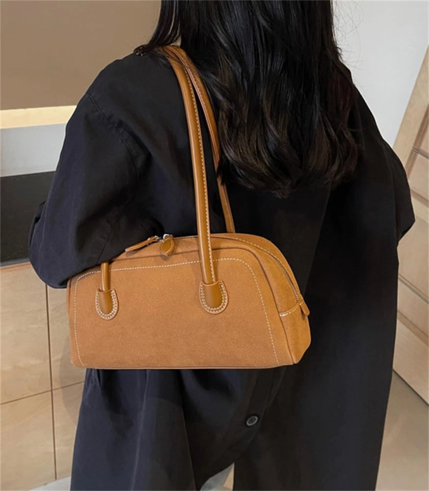 Faux Suede Zipper Leather Shoulder Strap Tote Bag Large Capacity Slouchy Hobo Handbags Purse Work Travel Shopping