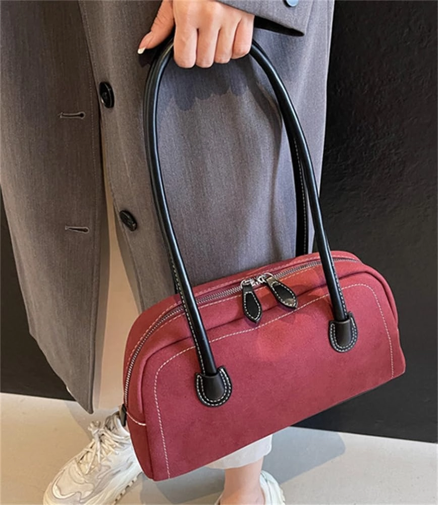 Faux Suede Zipper Leather Shoulder Strap Tote Bag Large Capacity Slouchy Hobo Handbags Purse Work Travel Shopping