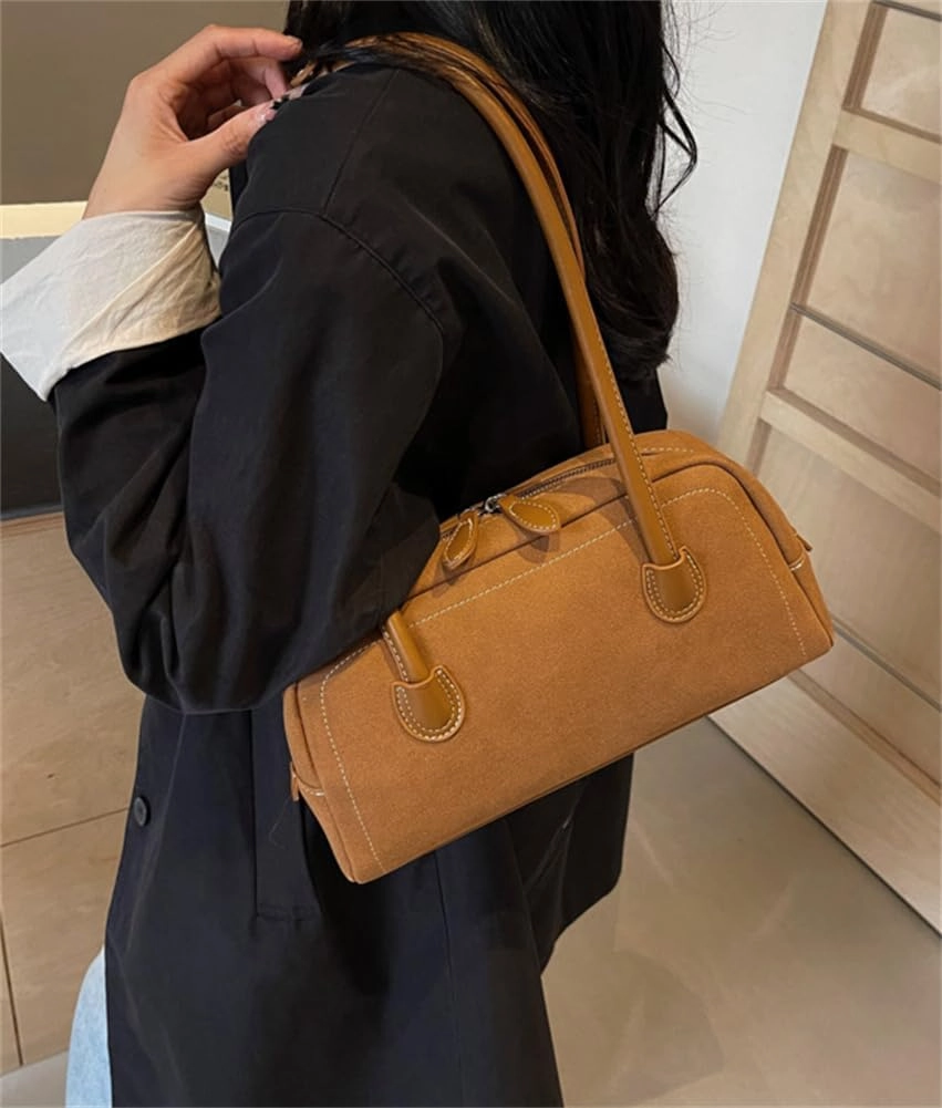 Faux Suede Zipper Leather Shoulder Strap Tote Bag Large Capacity Slouchy Hobo Handbags Purse Work Travel Shopping