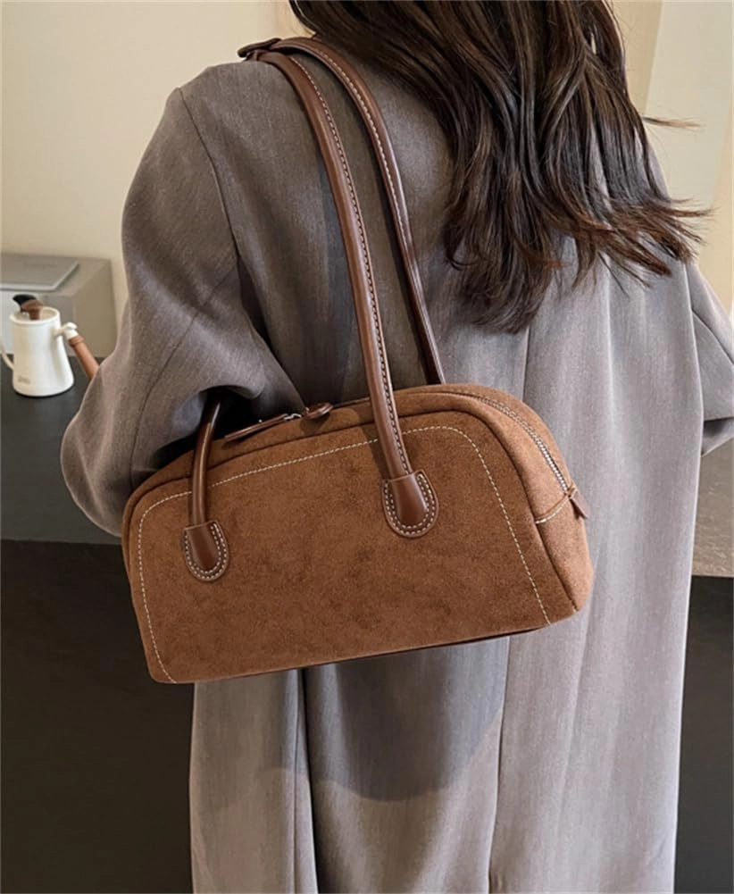 Faux Suede Zipper Leather Shoulder Strap Tote Bag Large Capacity Slouchy Hobo Handbags Purse Work Travel Shopping