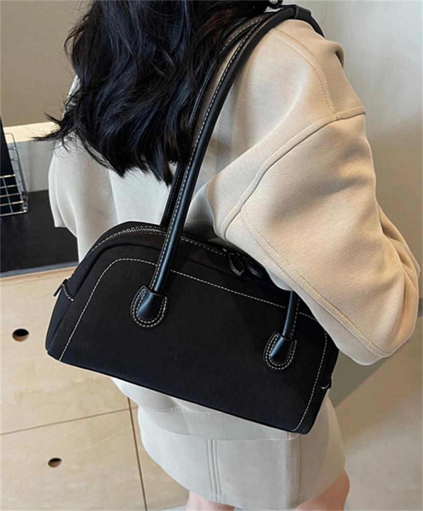 Faux Suede Zipper Leather Shoulder Strap Tote Bag Large Capacity Slouchy Hobo Handbags Purse Work Travel Shopping