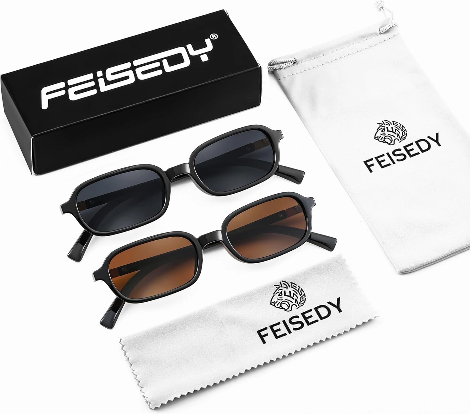 FEISEDY Retro Rectangular Sunglasses for Women Men 90s Small Vintage Fashion Square Sunnies B0282