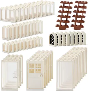 Feleph Windows and Doors Kit Bricks Set House Interior Decoration Accessories MOC Building Block 118 Pieces and Parts Compatible with Major Brand (White)