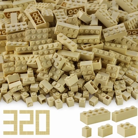 Feleph Building Bricks 1x1 1x2 1x4 2x2 2x4 Bulk 320 Pcs Mixed Sizes Classic Block Accessories Parts and Pieces Creative Toy Set for Boys and Girls Compatible with Major Brands(Tan)
