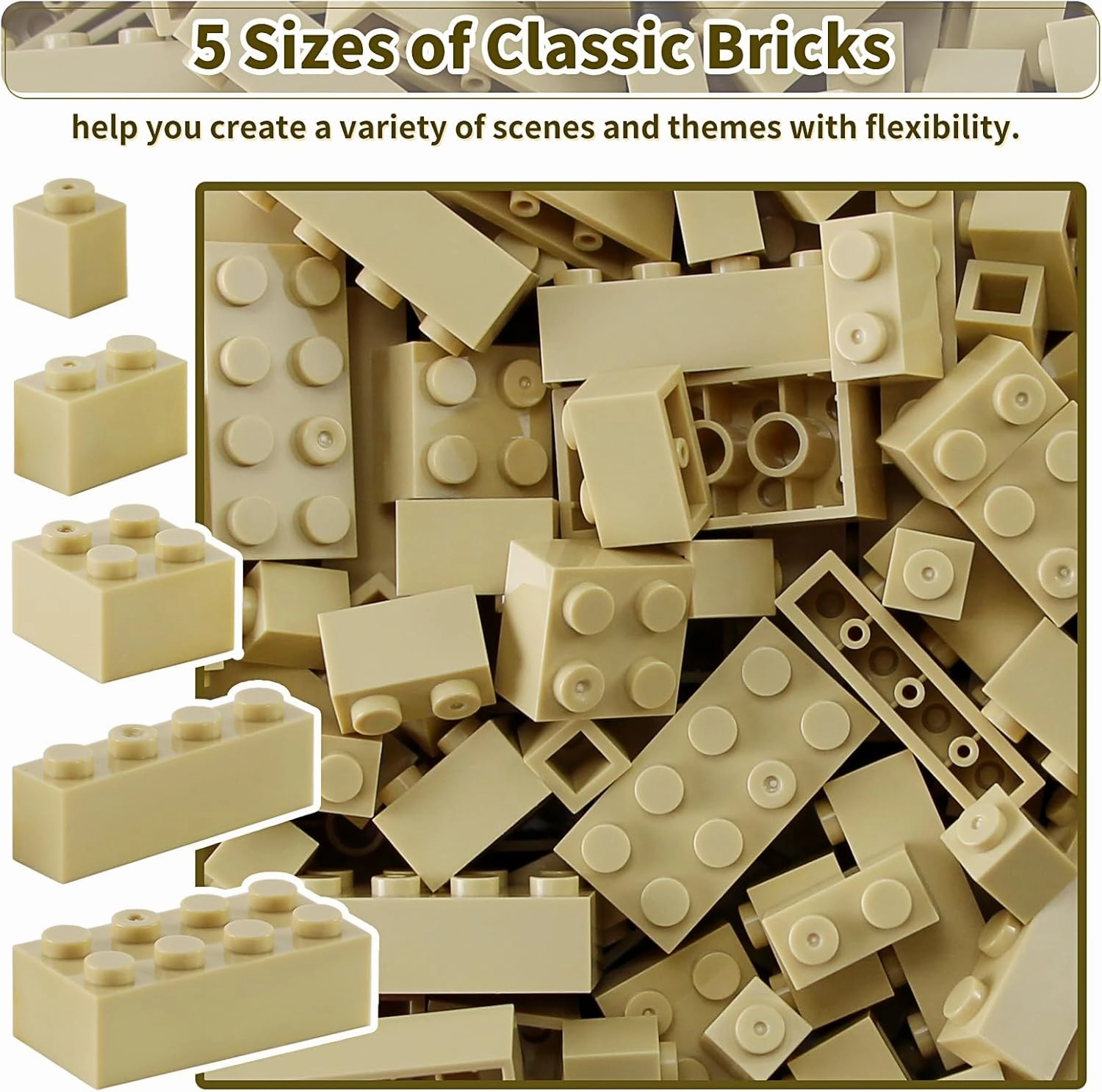 Feleph Building Bricks 1x1 1x2 1x4 2x2 2x4 Bulk 320 Pcs Mixed Sizes Classic Block Accessories Parts and Pieces Creative Toy Set for Boys and Girls Compatible with Major Brands(Tan)