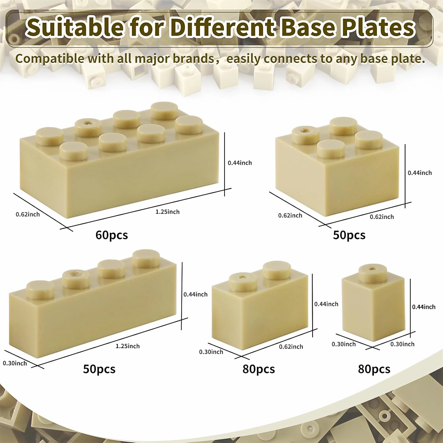 Feleph Building Bricks 1x1 1x2 1x4 2x2 2x4 Bulk 320 Pcs Mixed Sizes Classic Block Accessories Parts and Pieces Creative Toy Set for Boys and Girls Compatible with Major Brands(Tan)