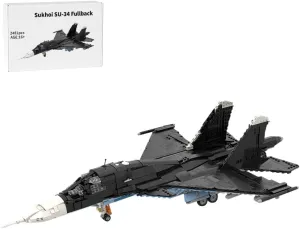 Fighter Jet Building Blocks Model, 2481PCS 1/35 Scale MOC Creative Sukhoi SU-34 Fullback Russian Fighter Military Aircraft Model Display Set, Collectible Gifts Set for Adults