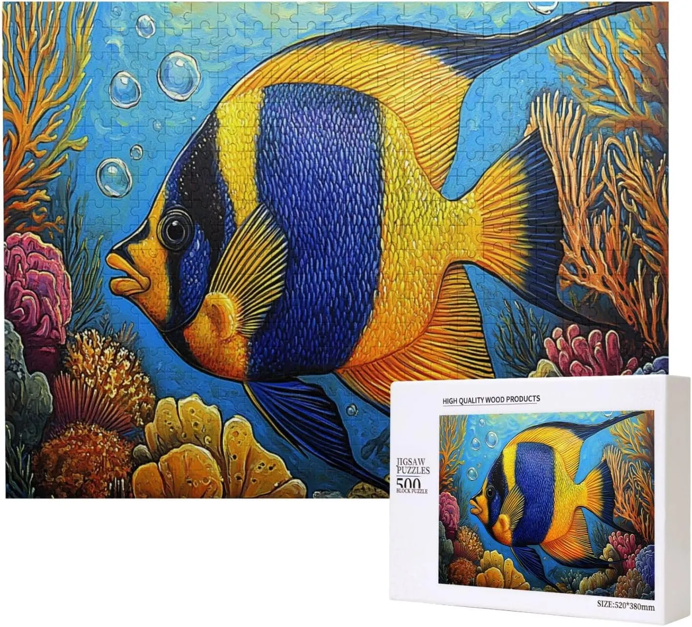Fish Jigsaw Puzzles Under The Sea 500 Pieces, Wonderful Imagination, Wooden Puzzle for Adults, Release Stress, Relax Entertainment Game, Suitable for Gifts for Friends and Family
