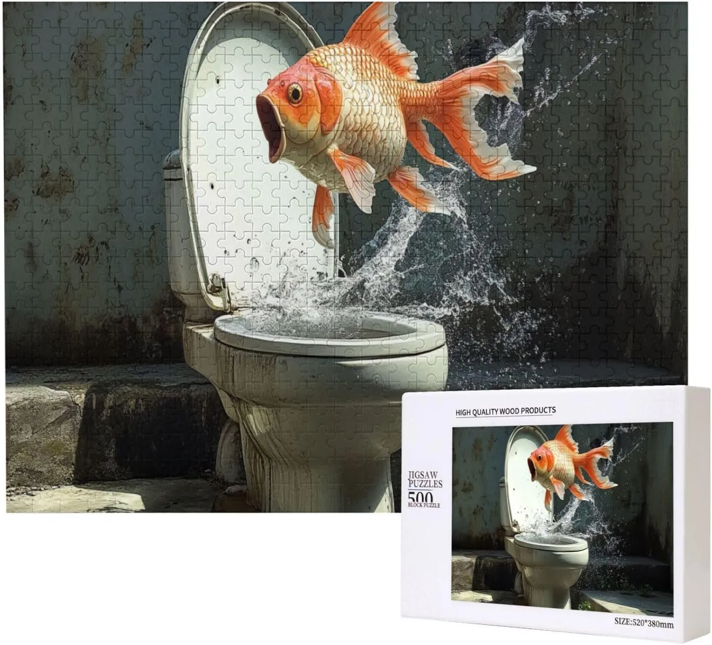 Fish Jumping On The Toilet, 500 Pcs of Vibrant Adult Wooden Puzzles, Interesting Casual Game to Release Stress from Work and Relax Your Body and Mind，Complete with Family and Friends