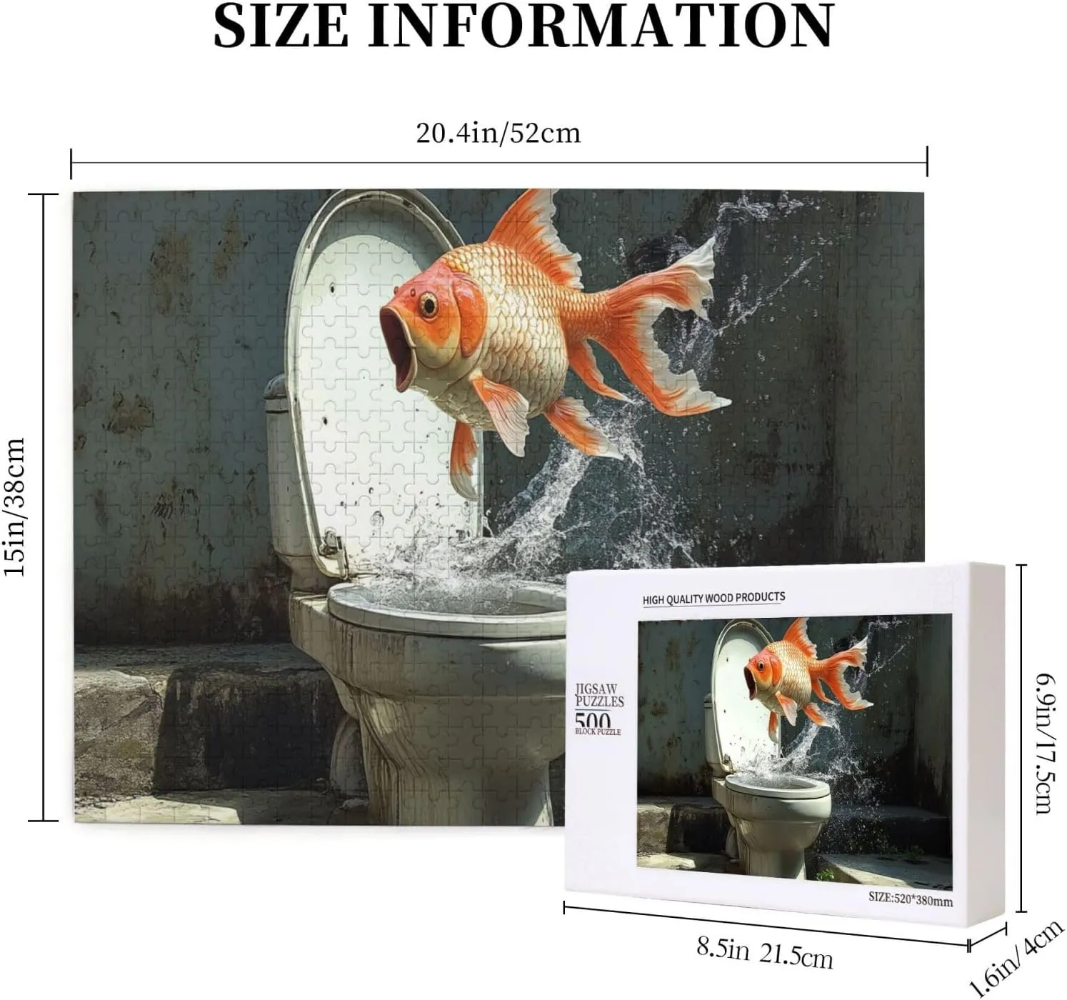 Fish Jumping On The Toilet, 500 Pcs of Vibrant Adult Wooden Puzzles, Interesting Casual Game to Release Stress from Work and Relax Your Body and Mind，Complete with Family and Friends