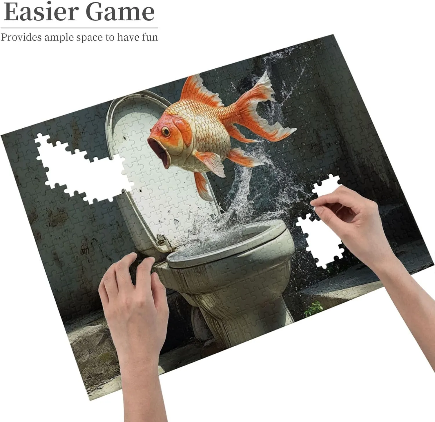 Fish Jumping On The Toilet, 500 Pcs of Vibrant Adult Wooden Puzzles, Interesting Casual Game to Release Stress from Work and Relax Your Body and Mind，Complete with Family and Friends