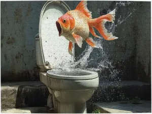 Fish Jumping On The Toilet, 500 Pcs of Vibrant Adult Wooden Puzzles, Interesting Casual Game to Release Stress from Work and Relax Your Body and Mind，Complete with Family and Friends