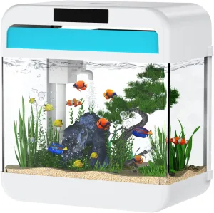 Fish Tank Aquarium 2.2 Gallon Fish Bowl with Adjustable 3 Color Lighting 3 in 1 Pump with Filteration, Oxygenation, Water Circulation Triple Function, HD Float Glass, Leak-Proof Thickened Base