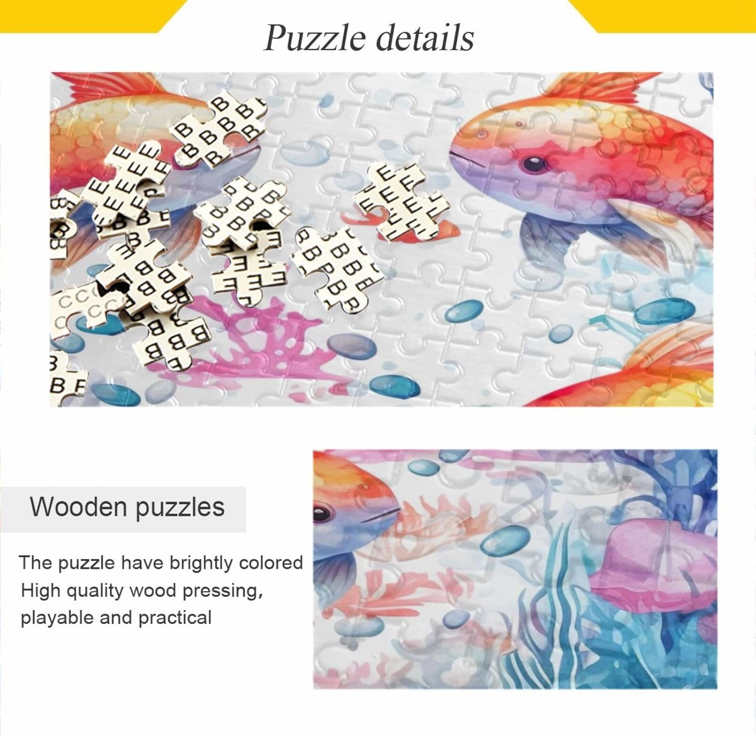 Fish Characters on a White Canvas Wood Puzzles Adult, Mind Games for Adults, Fun Puzzles, Unique Jigsaw Puzzles