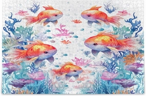 Fish Characters on a White Canvas Wood Puzzles Adult, Mind Games for Adults, Fun Puzzles, Unique Jigsaw Puzzles