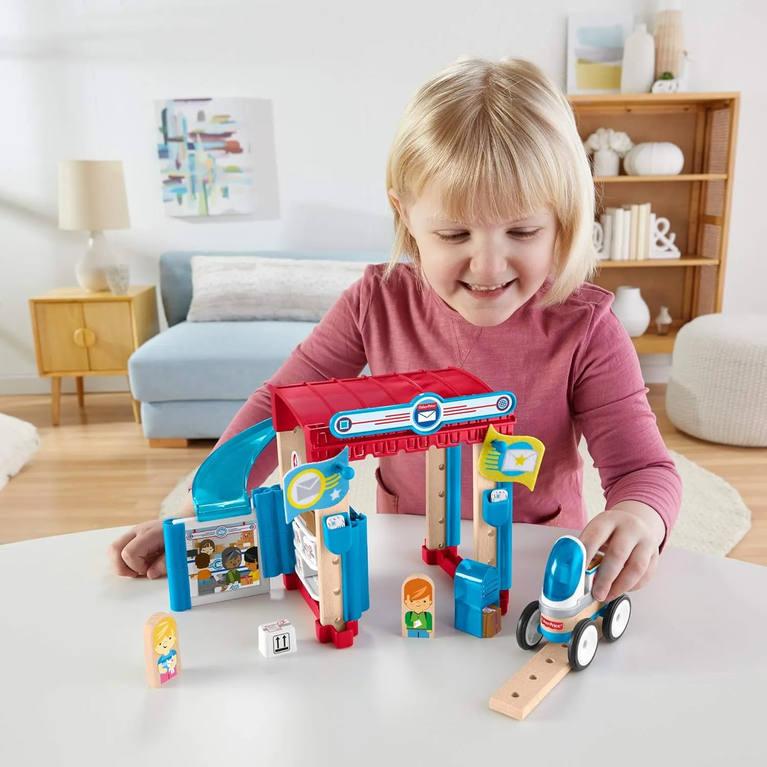 Fisher-Price Wooden Building Toy Wonder Makers Design System Special Delivery Depot, 35  Wood Piece Playset for Preschool Kids Ages 3  Years