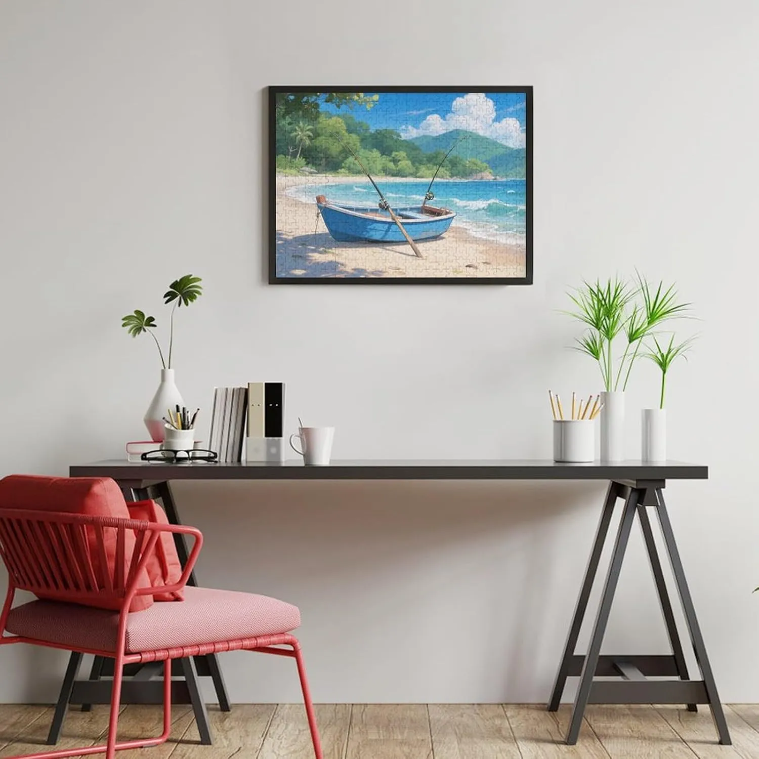 Fishing Boat Seaside 500-Piece Wooden Jigsaw Puzzle – Beautiful Anime-Inspired Scene of a Fishing Boat by The Seaside – Engaging Puzzle for Anime and Nature Lovers, Ideal for Adults.