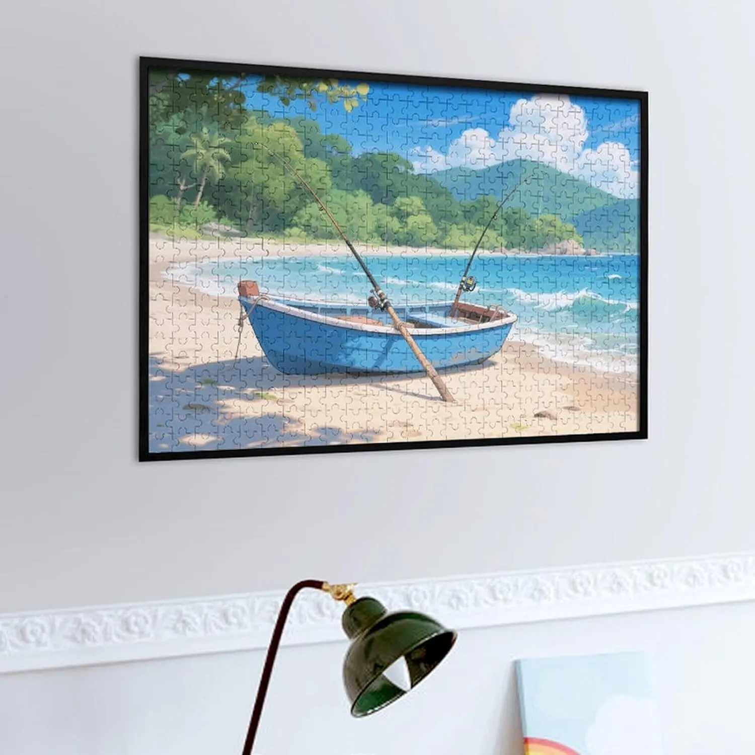 Fishing Boat Seaside 500-Piece Wooden Jigsaw Puzzle – Beautiful Anime-Inspired Scene of a Fishing Boat by The Seaside – Engaging Puzzle for Anime and Nature Lovers, Ideal for Adults.