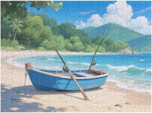 Fishing Boat Seaside 500-Piece Wooden Jigsaw Puzzle – Beautiful Anime-Inspired Scene of a Fishing Boat by The Seaside – Engaging Puzzle for Anime and Nature Lovers, Ideal for Adults.