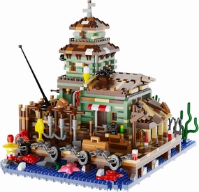 Fishing Village Store House building blocks with LED Lights, 2560 PCS Micro Bricks, DIY Architecture Model for Adults & Teens 14 , Miniature Cabin Seaside Decor, Creative Gift for Birthday & Christmas