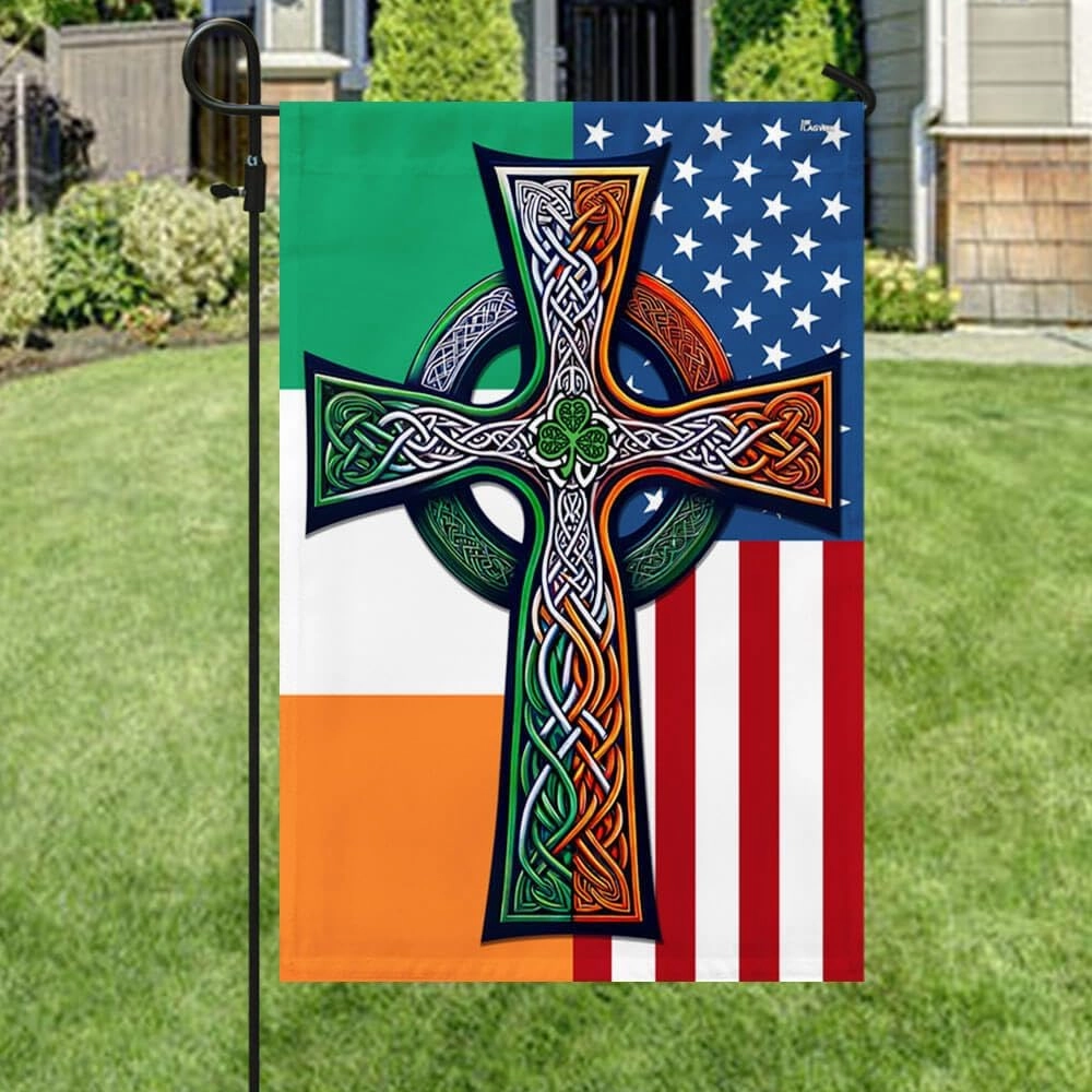 FLAGWIX American Flag - Irish Celtic Knot Cross St. Patrick's Day Irish American Flag TPT1539F, House Flag (29.5" x 39.5") - USA Flags Premium Polyester - Decorative Indoor Outdoor Flag