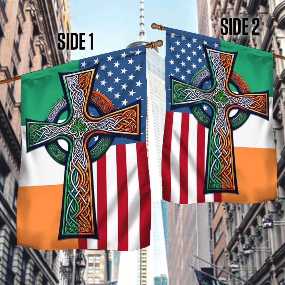 FLAGWIX American Flag - Irish Celtic Knot Cross St. Patrick's Day Irish American Flag TPT1539F, House Flag (29.5" x 39.5") - USA Flags Premium Polyester - Decorative Indoor Outdoor Flag