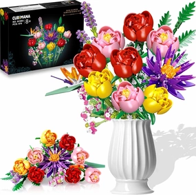 Flowers Bouquet Building Set - Rose Flower Botanical Building Blocks Toy, Valentines Birthdays Gifts, Artificial Flowers Home Office Decor, Gifts for Adults Kids Girls Ages 8 